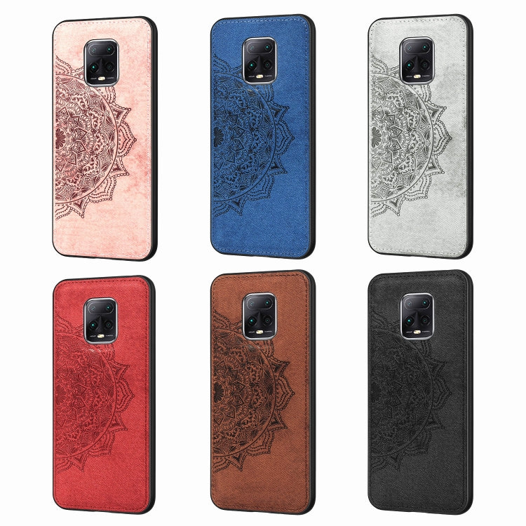 For Xiaomi Redmi 10X / Note 9 (4G) Mandala Embossed Cloth Cover PC + TPU Mobile Phone Case with Magnetic Function and Hand Strap