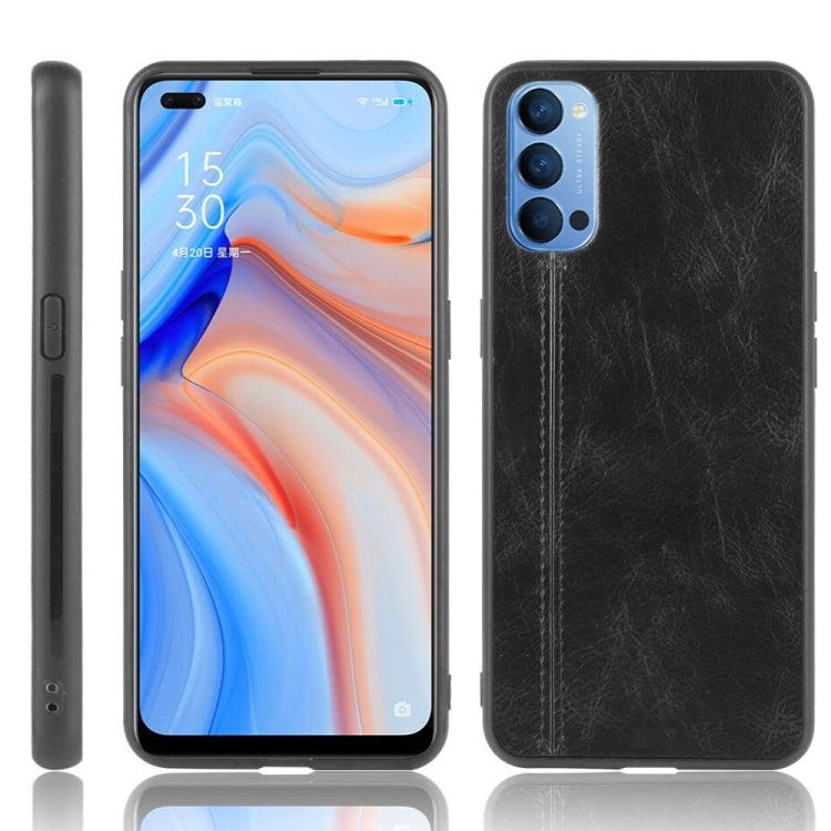 For Oppo Reno4 Shockproof Sewing Cow Pattern Skin PC + PU + TPU Case