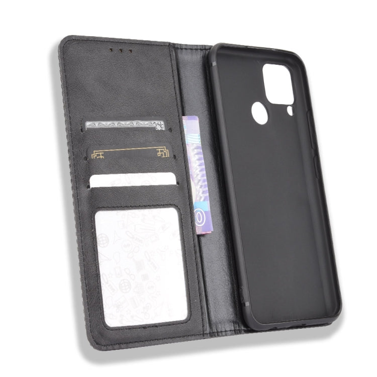 For OPPO Realme C15 Magnetic Buckle Retro Crazy Horse Texture Horizontal Flip Leather Case with Holder & Card Slots & Photo Frame