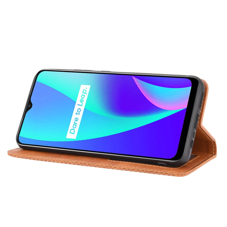 For OPPO Realme C15 Magnetic Buckle Retro Crazy Horse Texture Horizontal Flip Leather Case with Holder & Card Slots & Photo Frame