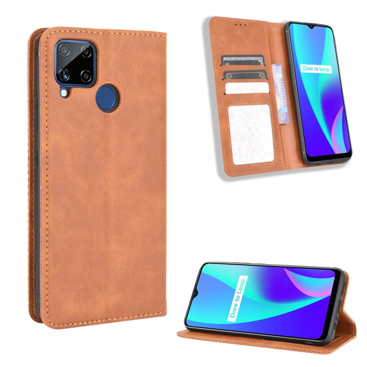 For OPPO Realme C15 Magnetic Buckle Retro Crazy Horse Texture Horizontal Flip Leather Case with Holder & Card Slots & Photo Frame