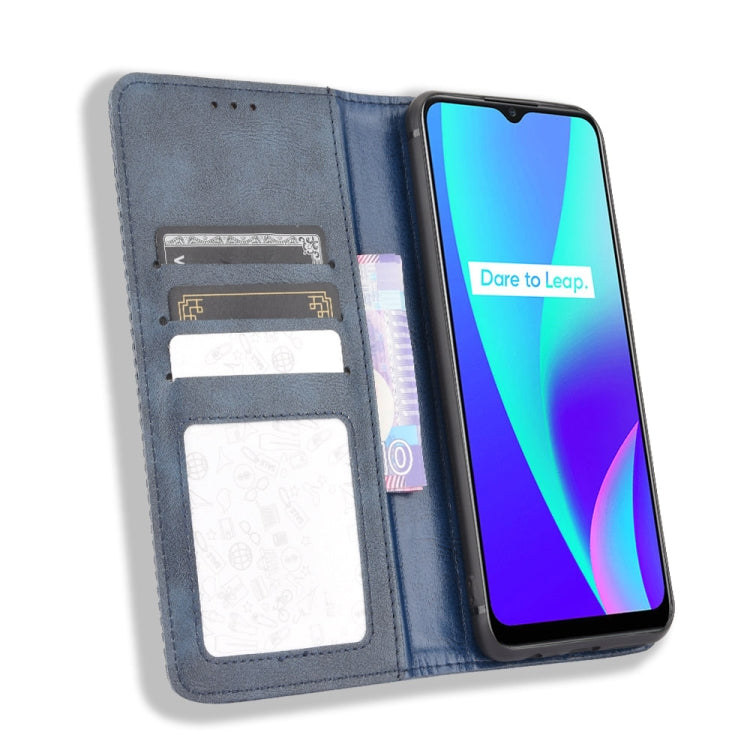 For OPPO Realme C15 Magnetic Buckle Retro Crazy Horse Texture Horizontal Flip Leather Case with Holder & Card Slots & Photo Frame