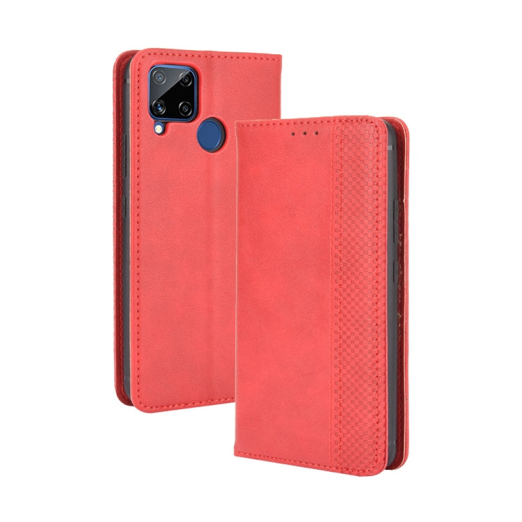 For OPPO Realme C15 Magnetic Buckle Retro Crazy Horse Texture Horizontal Flip Leather Case with Holder & Card Slots & Photo Frame