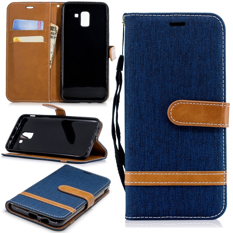 Color Matching Denim Texture Leather Case for Galaxy  J6 , with Holder & Card Slots & Wallet & Lanyard