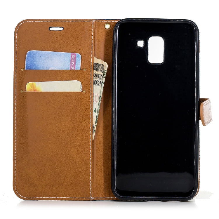 Color Matching Denim Texture Leather Case for Galaxy  J6 , with Holder & Card Slots & Wallet & Lanyard