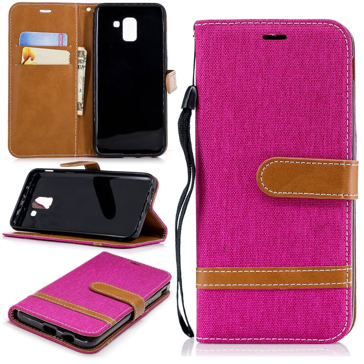 Color Matching Denim Texture Leather Case for Galaxy  J6 , with Holder & Card Slots & Wallet & Lanyard