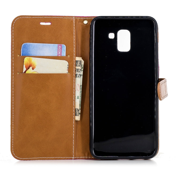 Color Matching Denim Texture Leather Case for Galaxy  J6 , with Holder & Card Slots & Wallet & Lanyard
