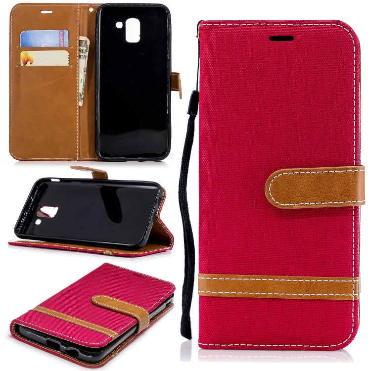Color Matching Denim Texture Leather Case for Galaxy  J6 , with Holder & Card Slots & Wallet & Lanyard