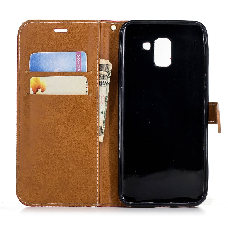 Color Matching Denim Texture Leather Case for Galaxy  J6 , with Holder & Card Slots & Wallet & Lanyard