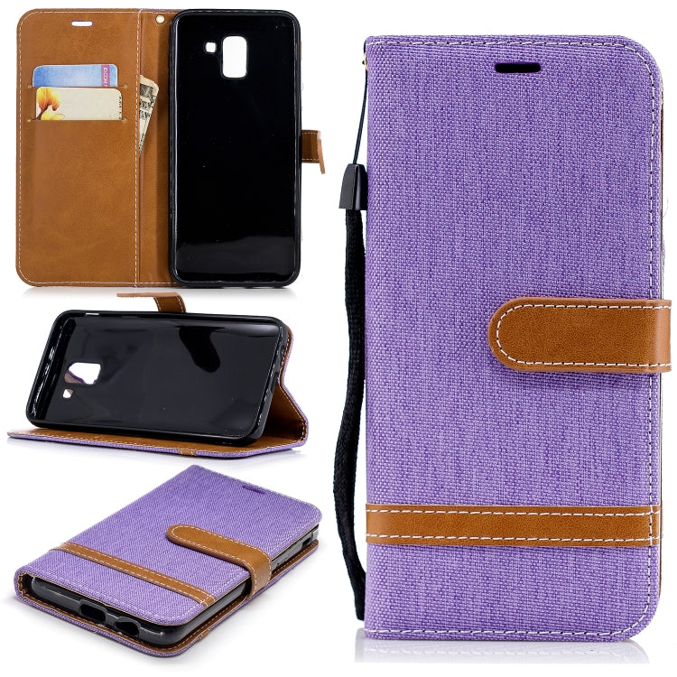 Color Matching Denim Texture Leather Case for Galaxy  J6 , with Holder & Card Slots & Wallet & Lanyard