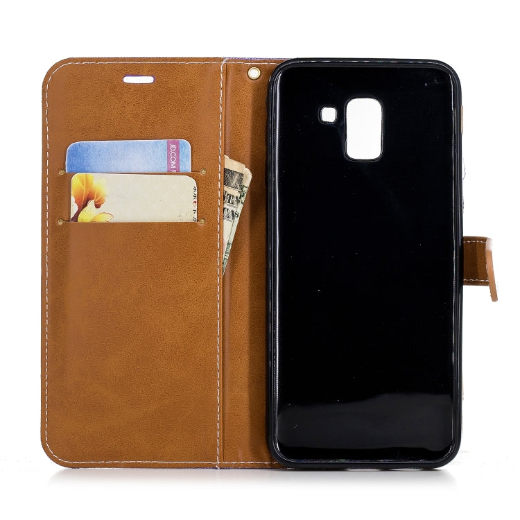 Color Matching Denim Texture Leather Case for Galaxy  J6 , with Holder & Card Slots & Wallet & Lanyard