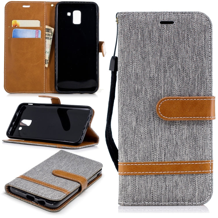 Color Matching Denim Texture Leather Case for Galaxy  J6 , with Holder & Card Slots & Wallet & Lanyard