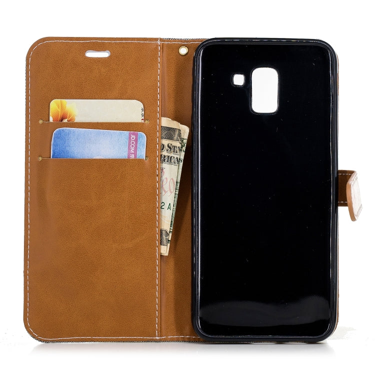 Color Matching Denim Texture Leather Case for Galaxy  J6 , with Holder & Card Slots & Wallet & Lanyard