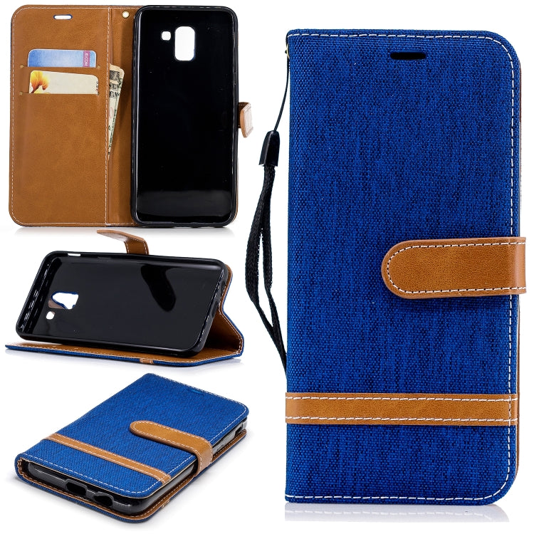 Color Matching Denim Texture Leather Case for Galaxy  J6 , with Holder & Card Slots & Wallet & Lanyard