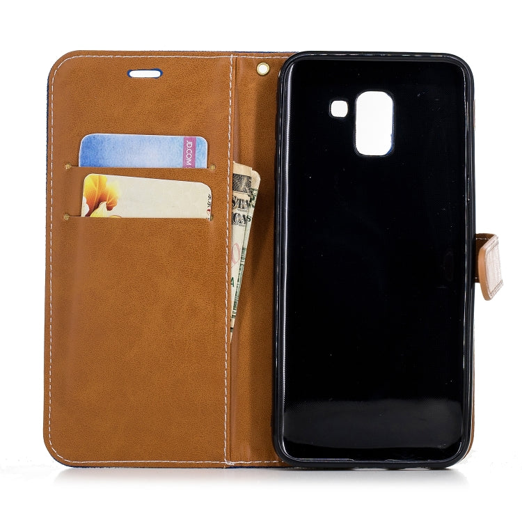Color Matching Denim Texture Leather Case for Galaxy  J6 , with Holder & Card Slots & Wallet & Lanyard