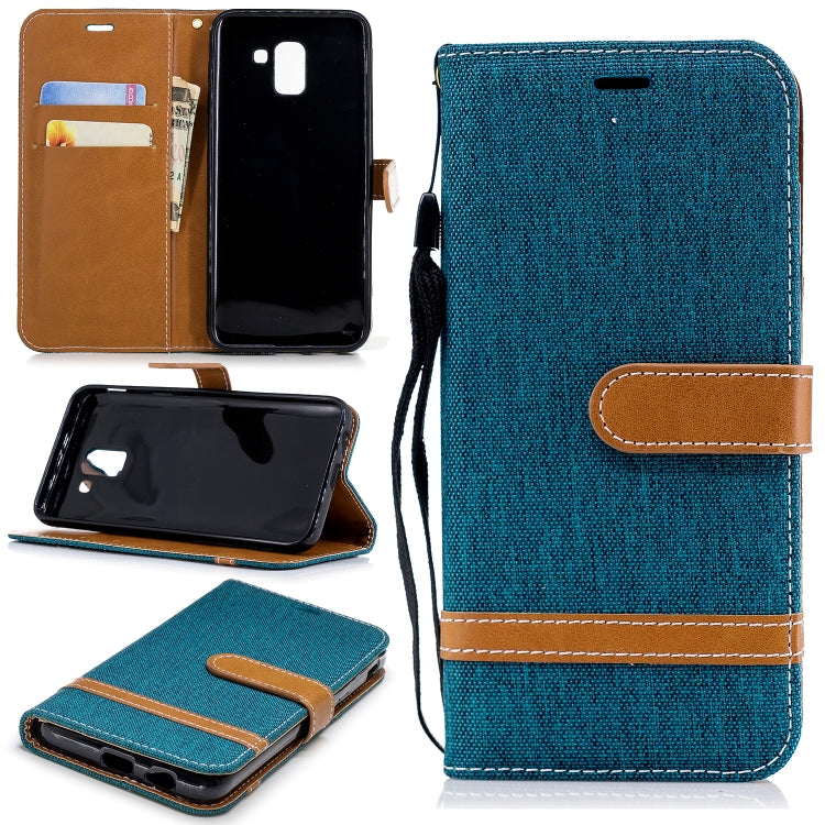 Color Matching Denim Texture Leather Case for Galaxy  J6 , with Holder & Card Slots & Wallet & Lanyard