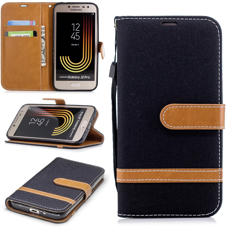Color Matching Denim Texture Leather Case for Galaxy  J2 Pro , with Holder & Card Slots & Wallet & Lanyard