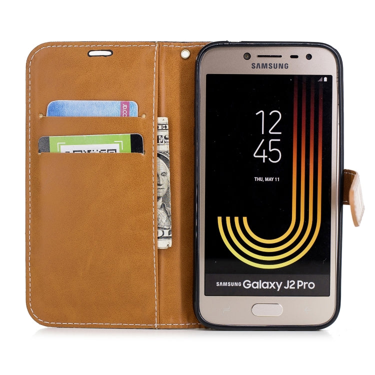 Color Matching Denim Texture Leather Case for Galaxy  J2 Pro , with Holder & Card Slots & Wallet & Lanyard