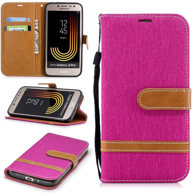 Color Matching Denim Texture Leather Case for Galaxy  J2 Pro , with Holder & Card Slots & Wallet & Lanyard