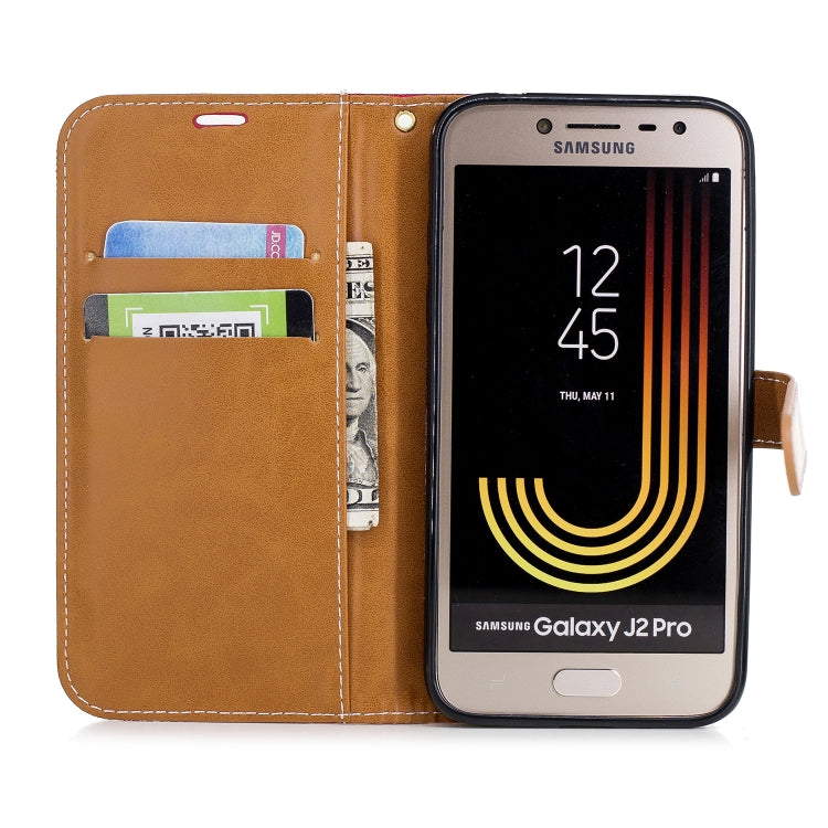 Color Matching Denim Texture Leather Case for Galaxy  J2 Pro , with Holder & Card Slots & Wallet & Lanyard