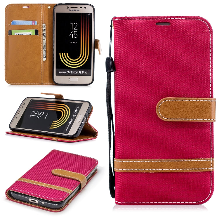 Color Matching Denim Texture Leather Case for Galaxy  J2 Pro , with Holder & Card Slots & Wallet & Lanyard