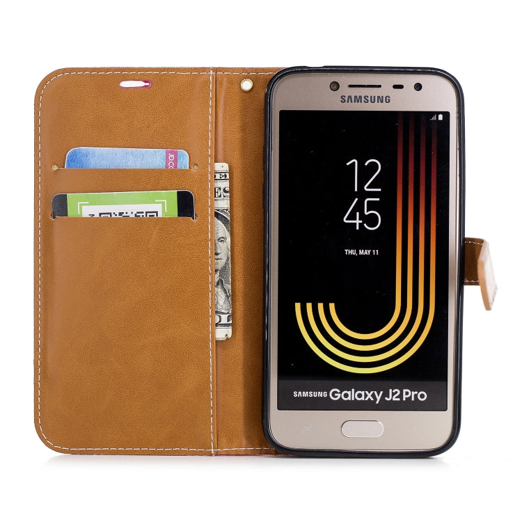 Color Matching Denim Texture Leather Case for Galaxy  J2 Pro , with Holder & Card Slots & Wallet & Lanyard