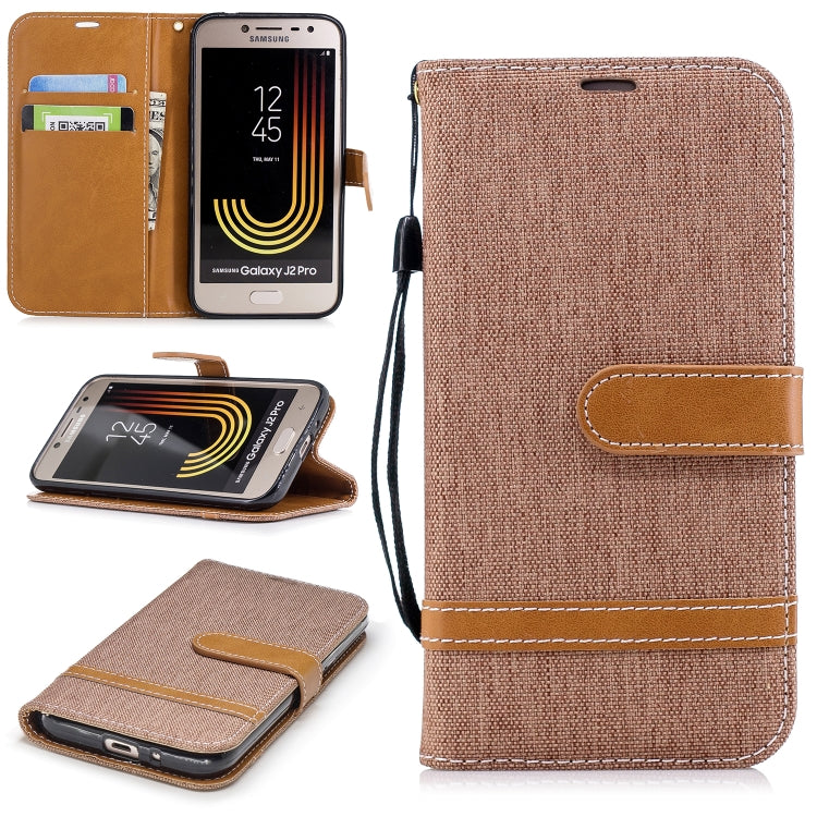 Color Matching Denim Texture Leather Case for Galaxy  J2 Pro , with Holder & Card Slots & Wallet & Lanyard