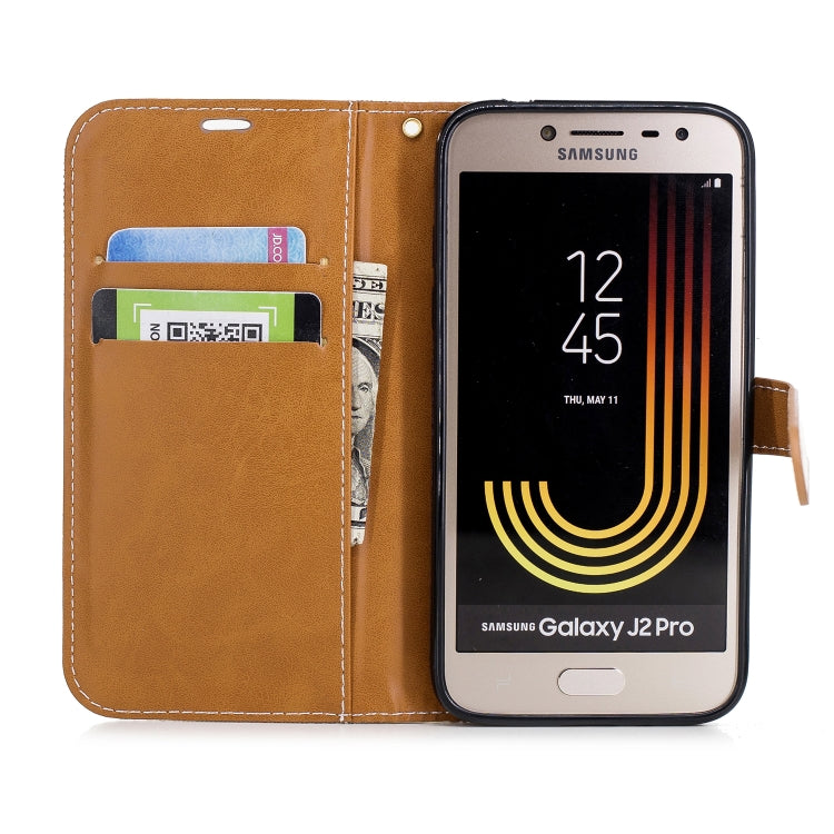 Color Matching Denim Texture Leather Case for Galaxy  J2 Pro , with Holder & Card Slots & Wallet & Lanyard
