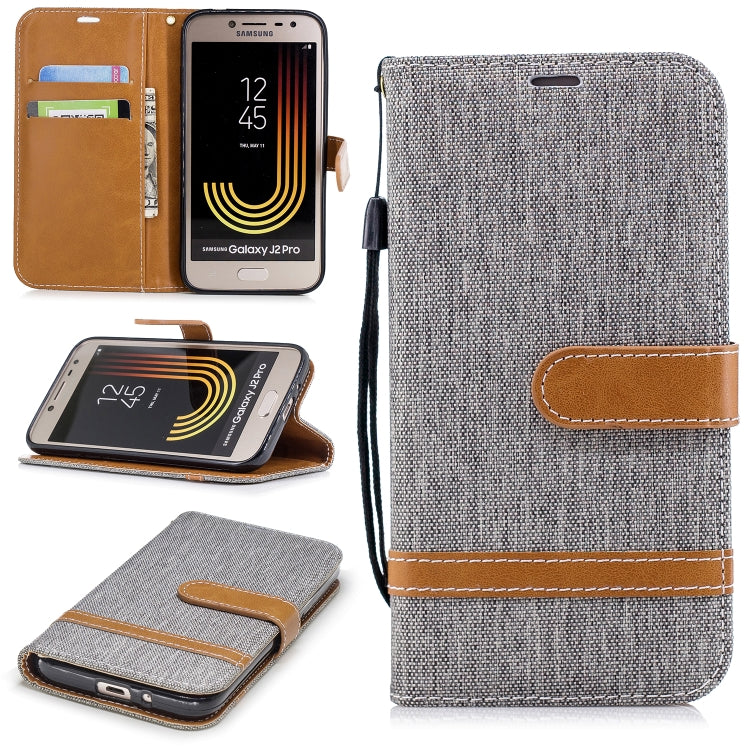 Color Matching Denim Texture Leather Case for Galaxy  J2 Pro , with Holder & Card Slots & Wallet & Lanyard