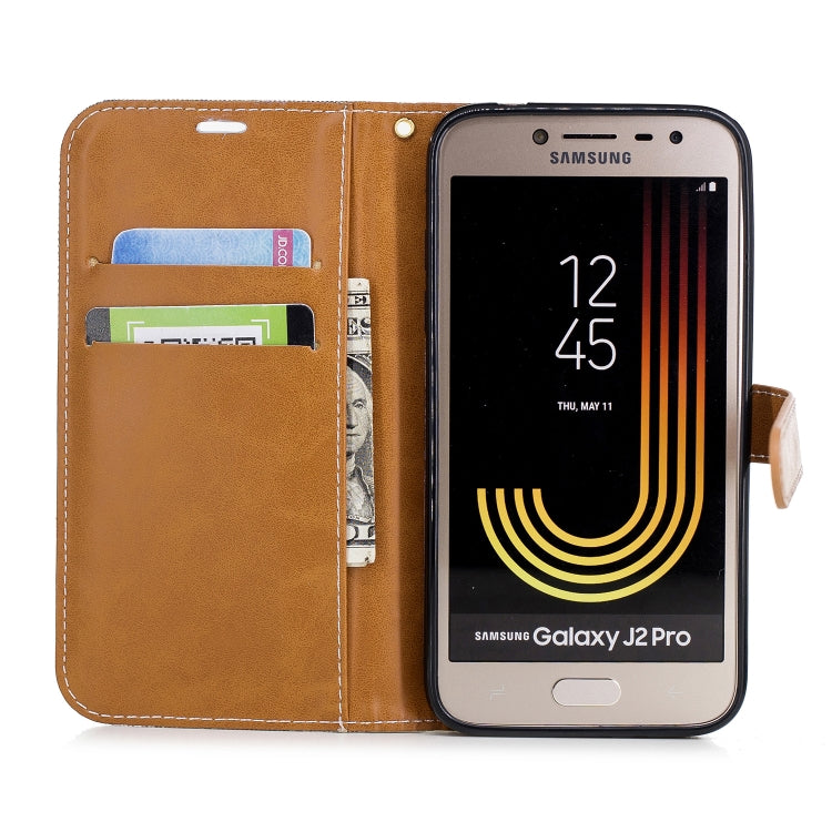 Color Matching Denim Texture Leather Case for Galaxy  J2 Pro , with Holder & Card Slots & Wallet & Lanyard