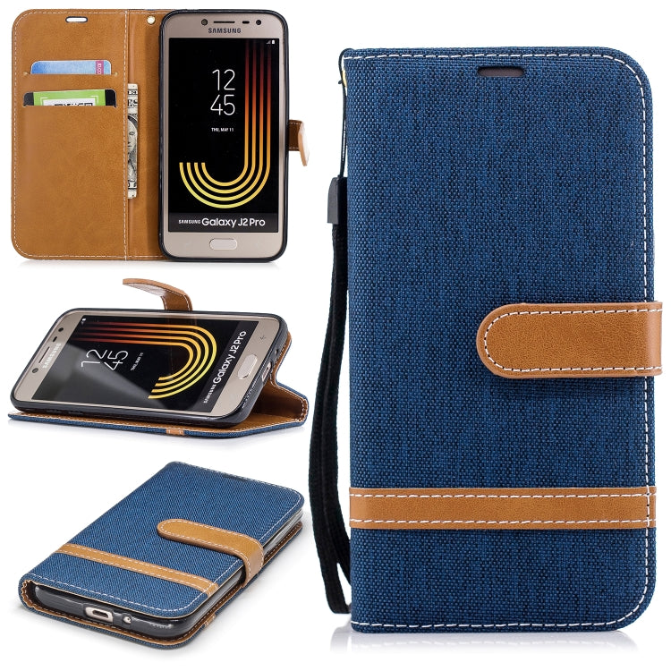 Color Matching Denim Texture Leather Case for Galaxy  J2 Pro , with Holder & Card Slots & Wallet & Lanyard