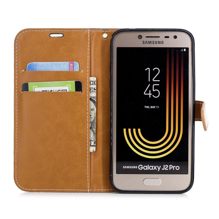 Color Matching Denim Texture Leather Case for Galaxy  J2 Pro , with Holder & Card Slots & Wallet & Lanyard