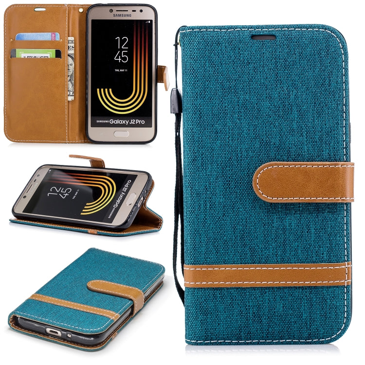 Color Matching Denim Texture Leather Case for Galaxy  J2 Pro , with Holder & Card Slots & Wallet & Lanyard