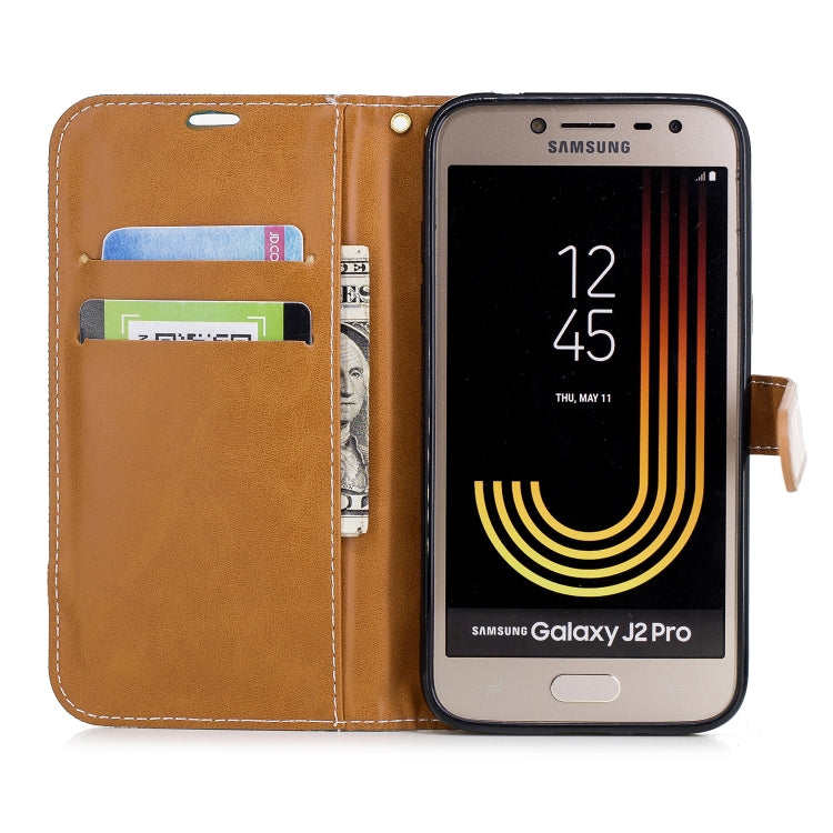 Color Matching Denim Texture Leather Case for Galaxy  J2 Pro , with Holder & Card Slots & Wallet & Lanyard