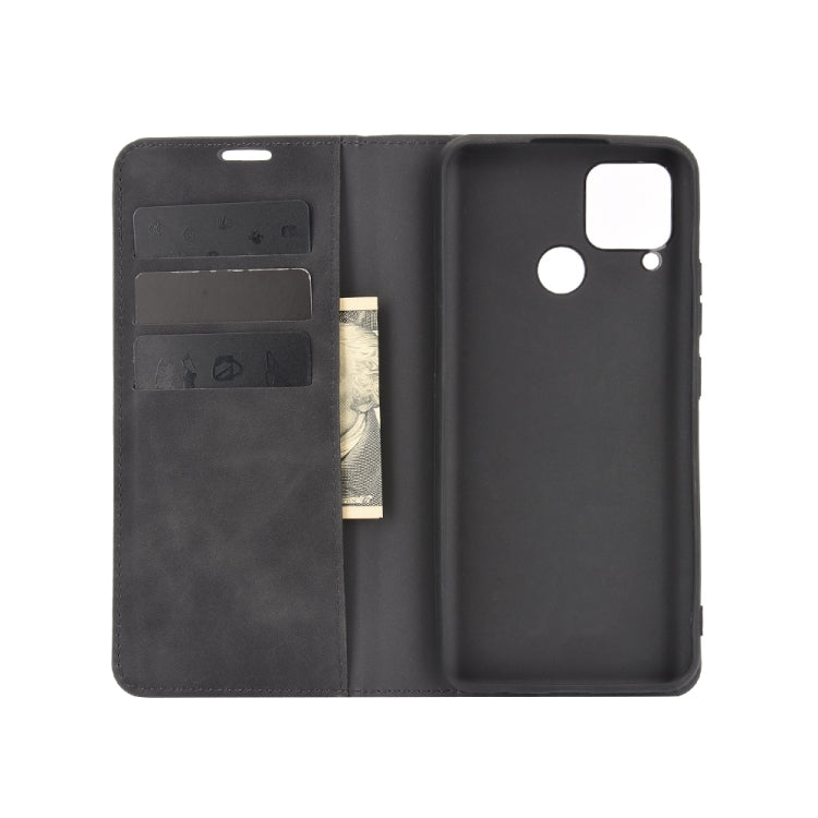 For Realme C15 Retro-skin Business Magnetic Suction Leather Case with Holder & Card Slots & Wallet
