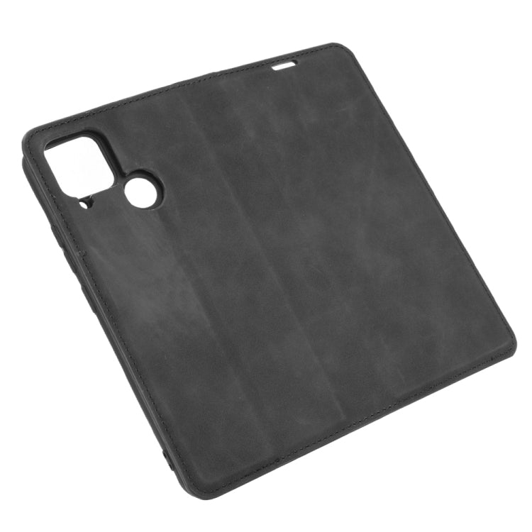 For Realme C15 Retro-skin Business Magnetic Suction Leather Case with Holder & Card Slots & Wallet