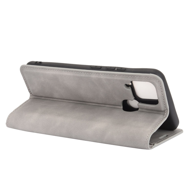 For Realme C15 Retro-skin Business Magnetic Suction Leather Case with Holder & Card Slots & Wallet