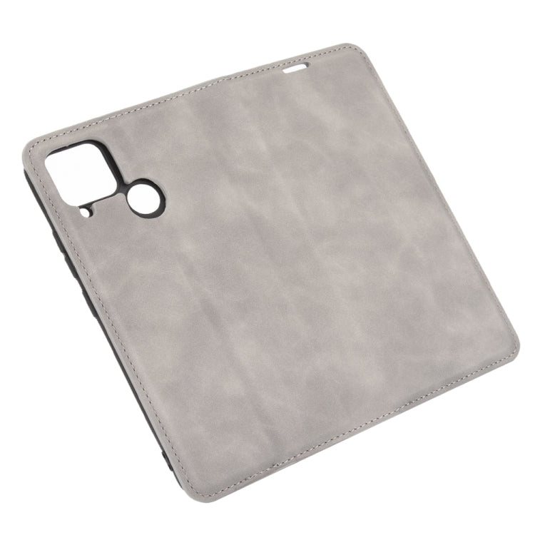 For Realme C15 Retro-skin Business Magnetic Suction Leather Case with Holder & Card Slots & Wallet