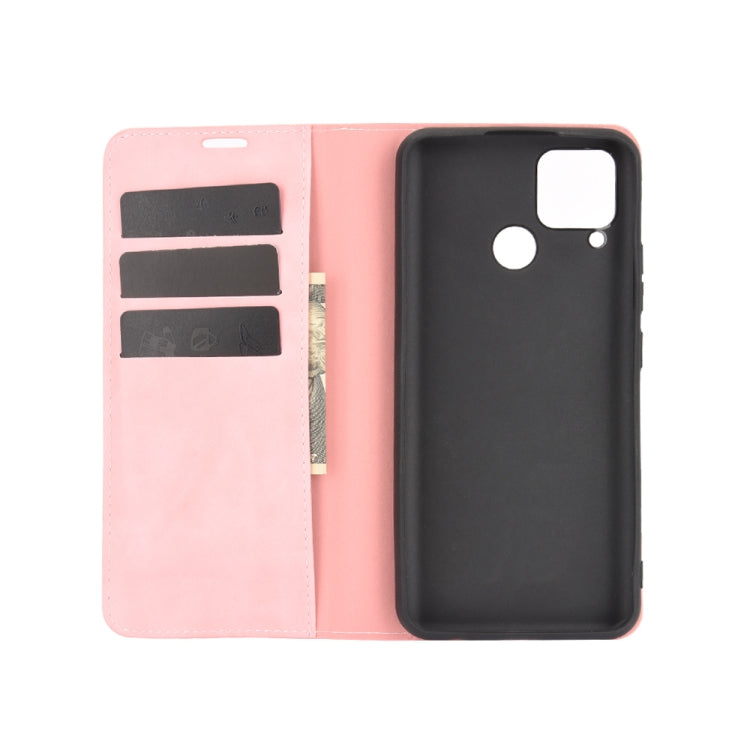 For Realme C15 Retro-skin Business Magnetic Suction Leather Case with Holder & Card Slots & Wallet