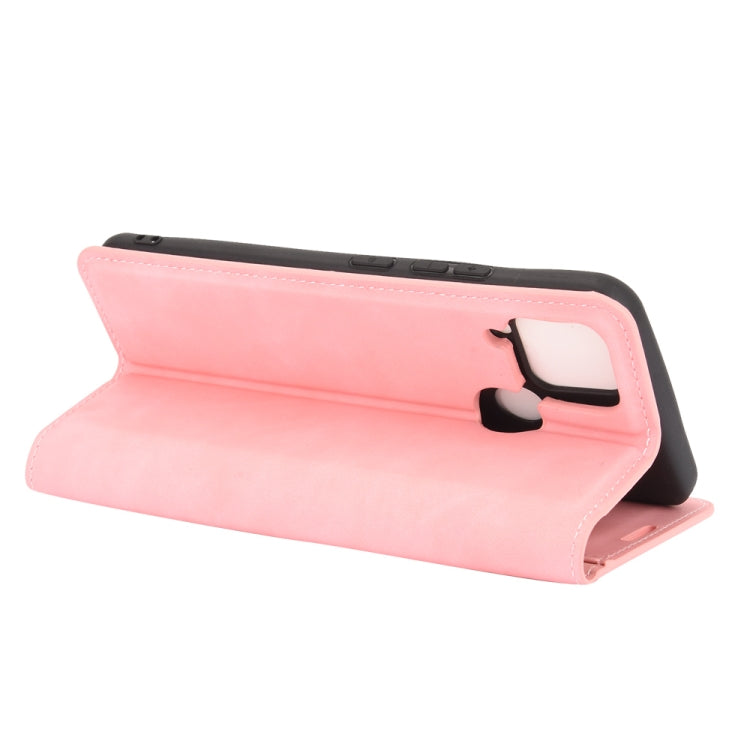 For Realme C15 Retro-skin Business Magnetic Suction Leather Case with Holder & Card Slots & Wallet