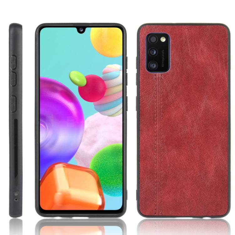 For Samsung Galaxy A41 Shockproof Sewing Cow Pattern Skin PC + PU + TPU Case