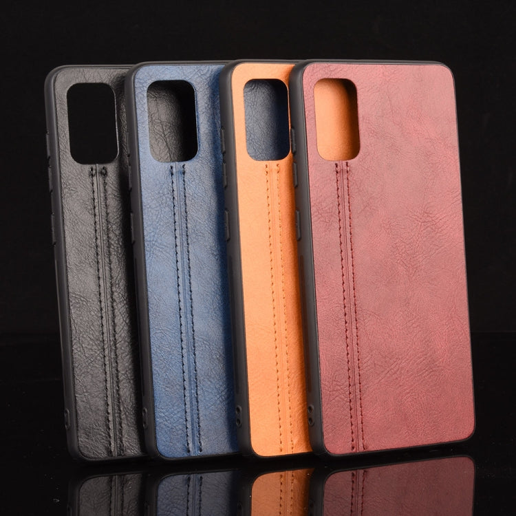 For Samsung Galaxy A41 Shockproof Sewing Cow Pattern Skin PC + PU + TPU Case