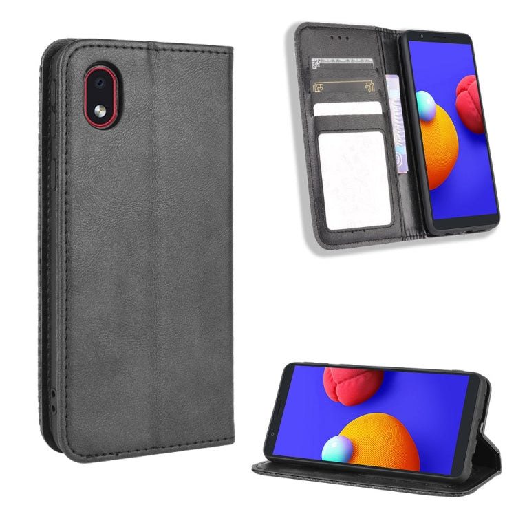 For Samsung Galaxy A01 Core / M01 Core Magnetic Buckle Retro Crazy Horse Texture Horizontal Flip Leather Case with Holder & Card Slots & Photo Frame
