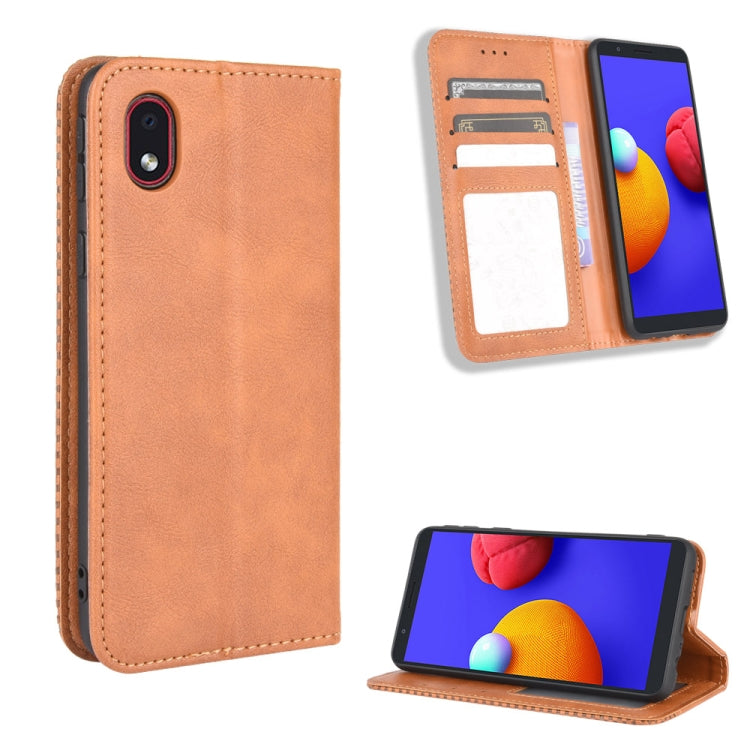 For Samsung Galaxy A01 Core / M01 Core Magnetic Buckle Retro Crazy Horse Texture Horizontal Flip Leather Case with Holder & Card Slots & Photo Frame