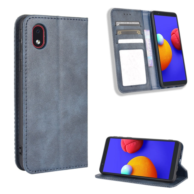 For Samsung Galaxy A01 Core / M01 Core Magnetic Buckle Retro Crazy Horse Texture Horizontal Flip Leather Case with Holder & Card Slots & Photo Frame