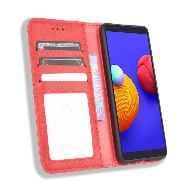 For Samsung Galaxy A01 Core / M01 Core Magnetic Buckle Retro Crazy Horse Texture Horizontal Flip Leather Case with Holder & Card Slots & Photo Frame