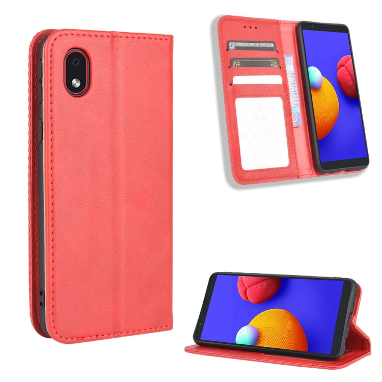 For Samsung Galaxy A01 Core / M01 Core Magnetic Buckle Retro Crazy Horse Texture Horizontal Flip Leather Case with Holder & Card Slots & Photo Frame