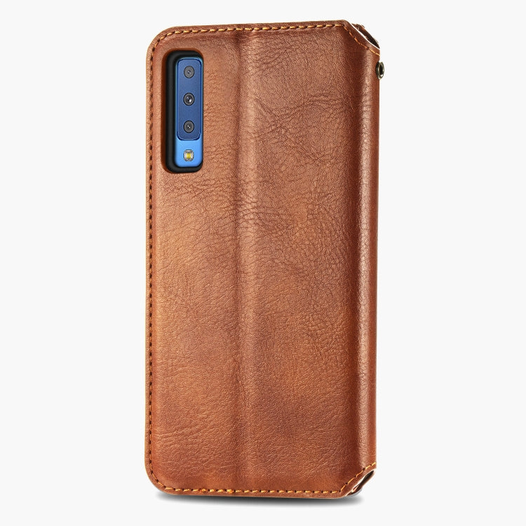 For Samsung Galaxy A7 (2018) Cubic Grid Pressed Horizontal Flip Magnetic Leather Case with Holder & Card Slots & Wallet