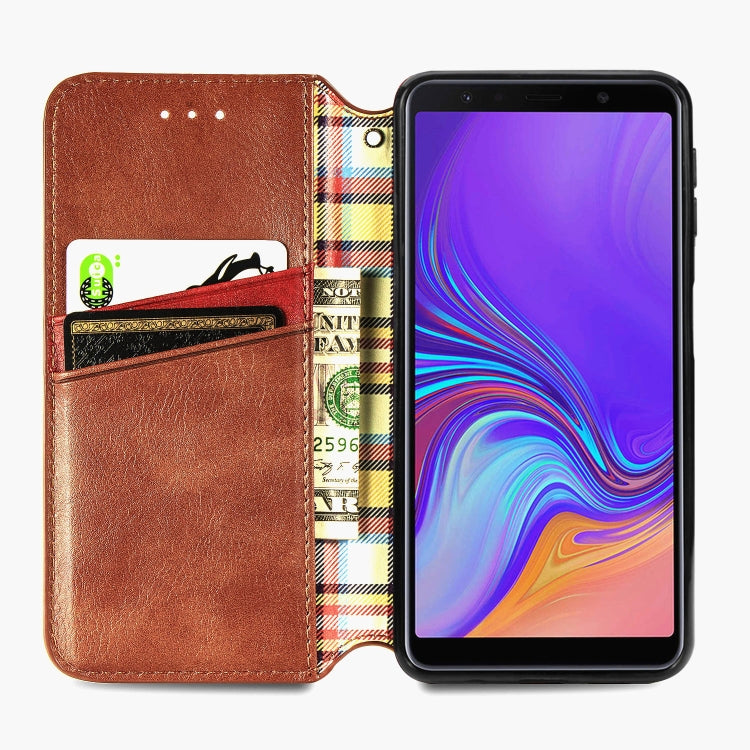 For Samsung Galaxy A7 (2018) Cubic Grid Pressed Horizontal Flip Magnetic Leather Case with Holder & Card Slots & Wallet