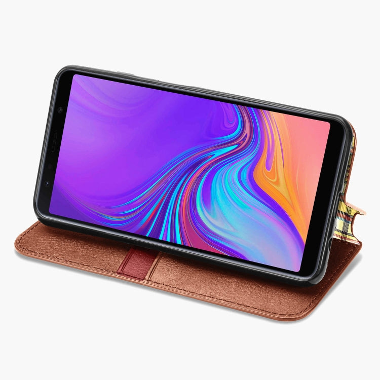 For Samsung Galaxy A7 (2018) Cubic Grid Pressed Horizontal Flip Magnetic Leather Case with Holder & Card Slots & Wallet